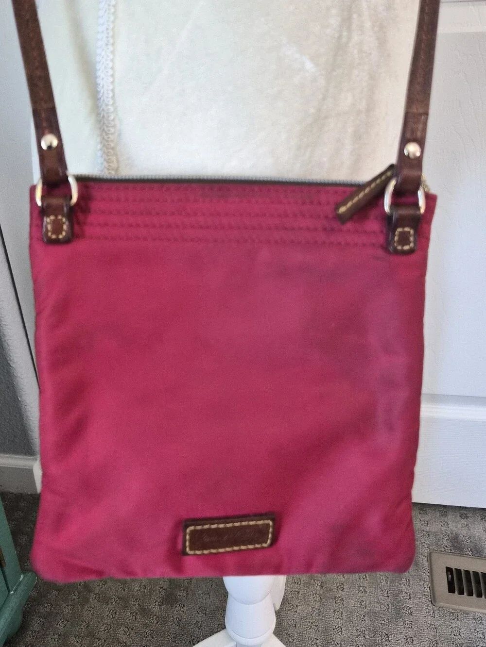 Dooney & Bourke North South Triple Zip Crossbody Bag Red Nylon Preppy Classic